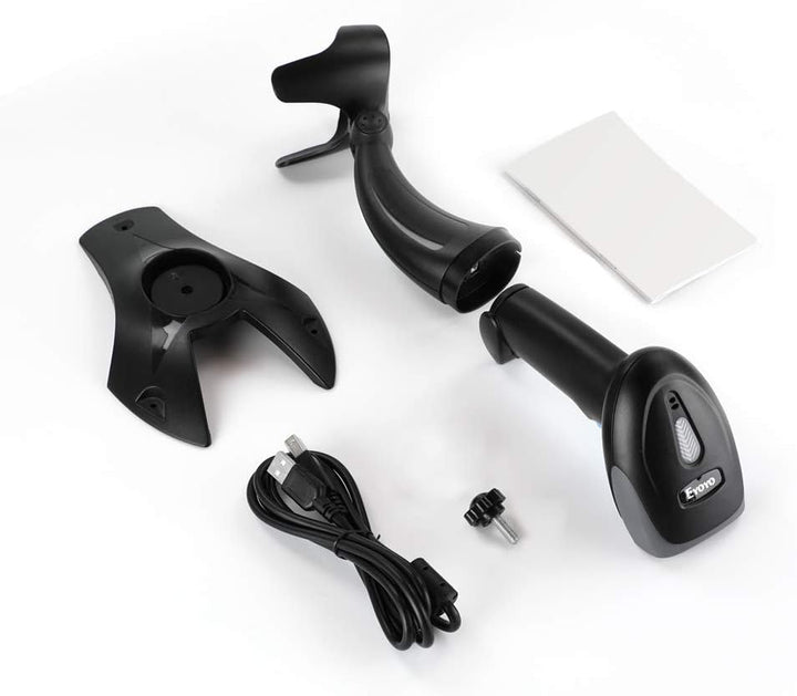 Eyoyo 1D 2D QR Barcode Scanner with Stand, Handheld USB Wired Scanner for Inventory Management, Port