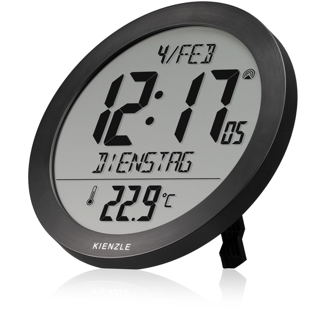 Kienzle DCF Funkwanduhr 18,7 cm mit Innentemperatur schwarz