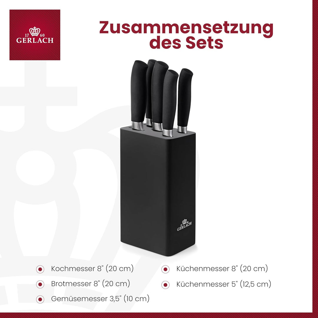 Gerlach NK982 Messerblock mit 5 Messern, schwarz