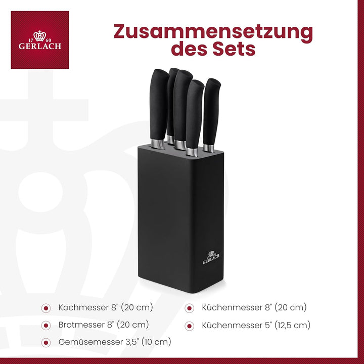 Gerlach NK982 Messerblock mit 5 Messern, schwarz