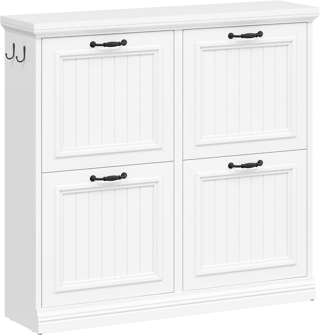 Hzuaneri Schuhschrank Schmal mit 4 Klappen, Klassischer Stil, Schuhkommode mit Holzoptik, Schmaler S