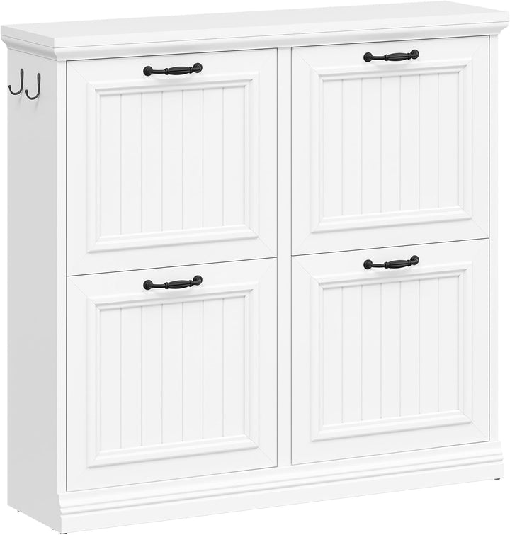 Hzuaneri Schuhschrank Schmal mit 4 Klappen, Klassischer Stil, Schuhkommode mit Holzoptik, Schmaler S