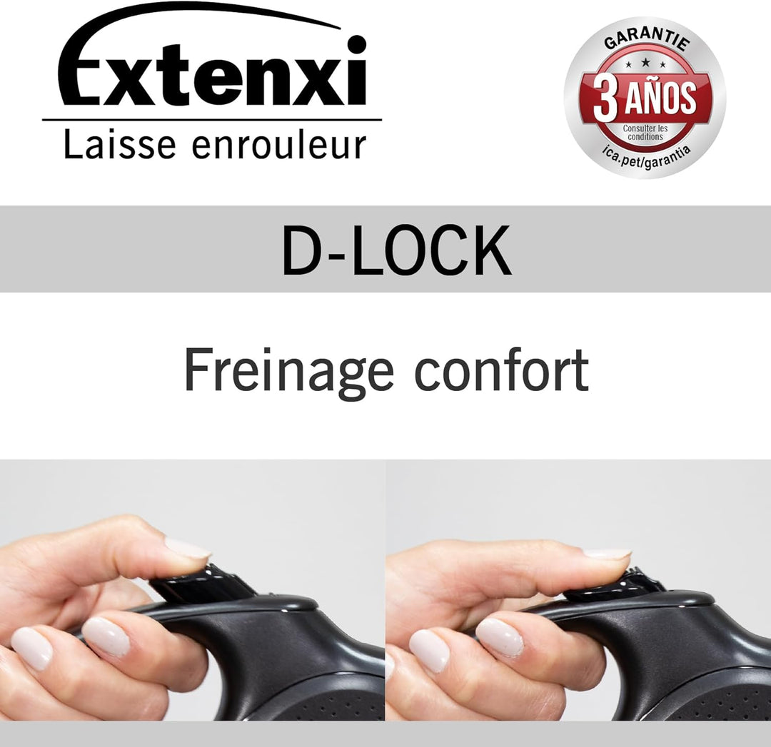 ICA Hundeleine, einziehbar, bis 12 kg, Länge 3 m, ergonomischer und sicherer Griff (Schwarz, XS) Sch