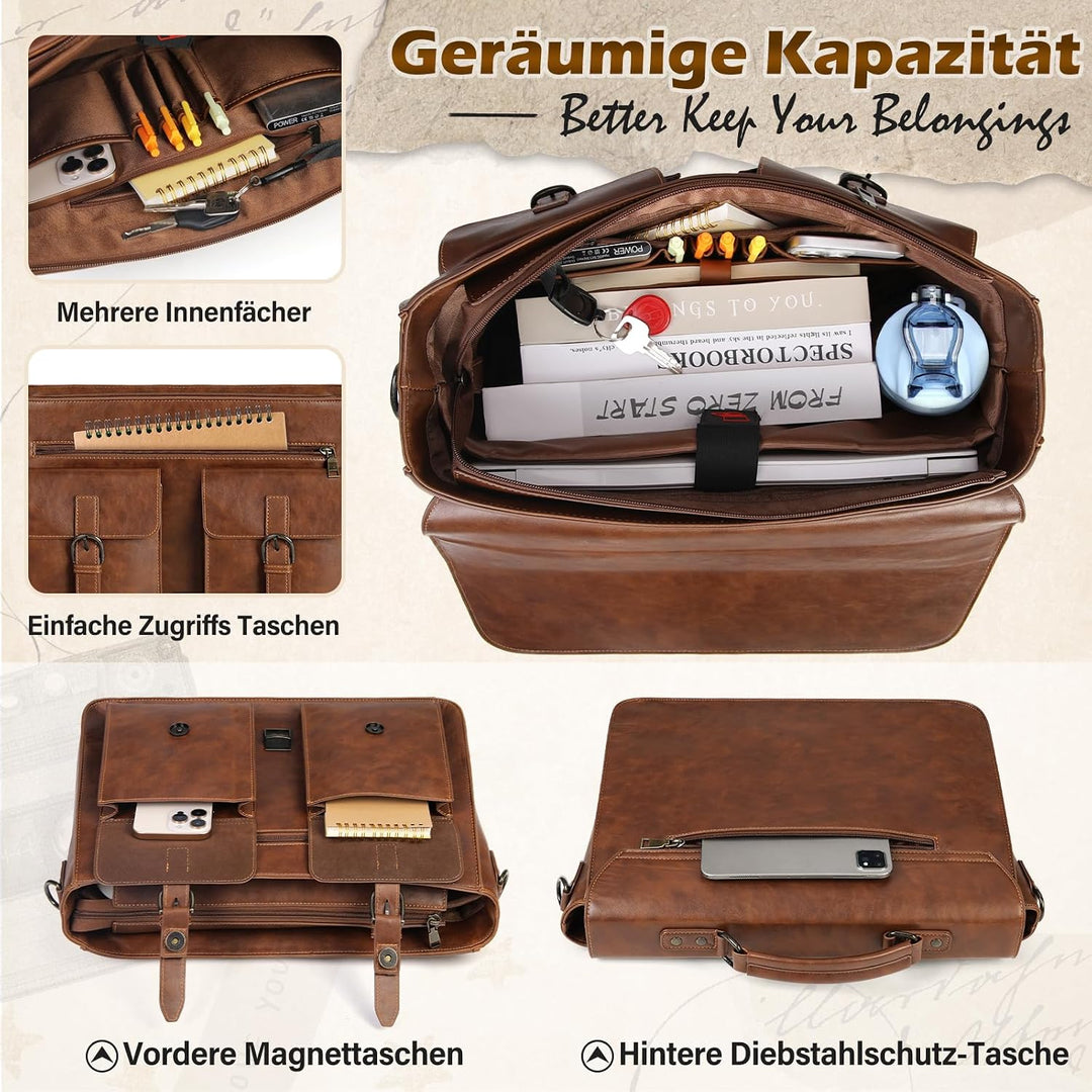 RAINSMORE Aktentasche Herren Laptoptasche 15.6 Zoll Ledertasche Messenger Bag Business Arbeitstasche