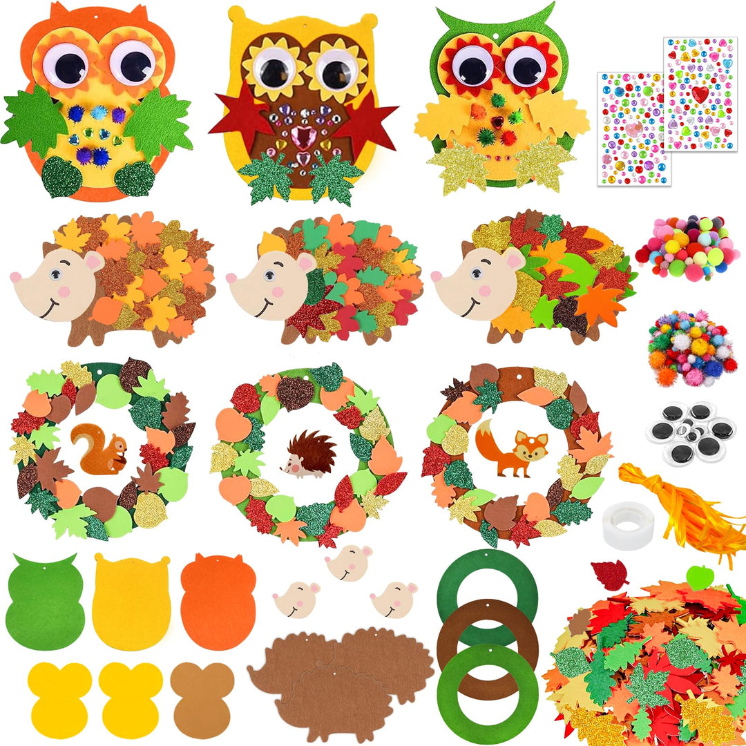 JOYEASE Filz Bastelset Herbst, 9 Stück Owl Igel Bastelset, Herbst Basteln für Kinder, Herbst Kränze