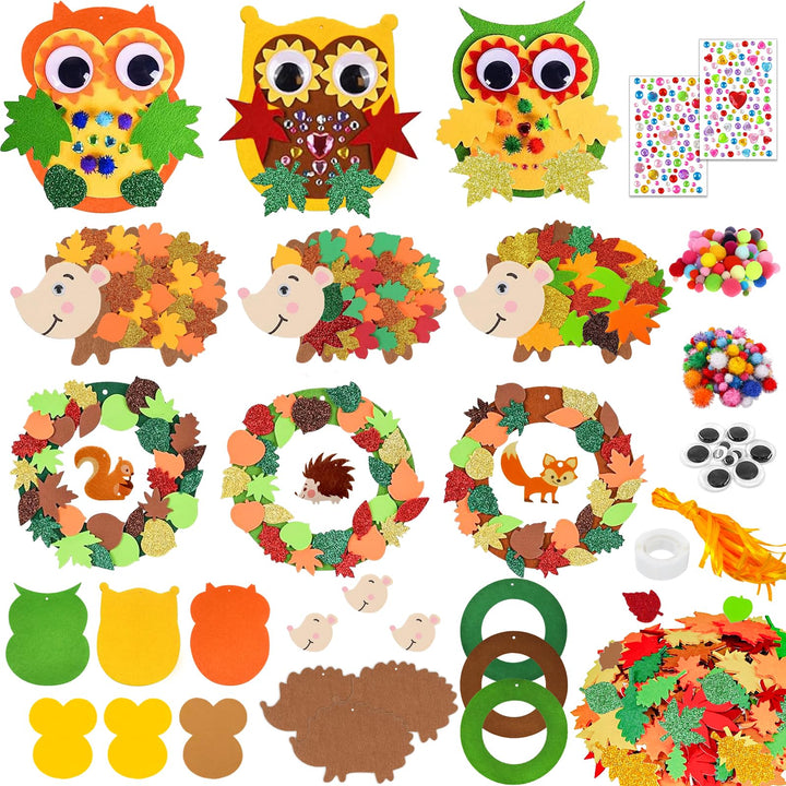 JOYEASE Filz Bastelset Herbst, 9 Stück Owl Igel Bastelset, Herbst Basteln für Kinder, Herbst Kränze