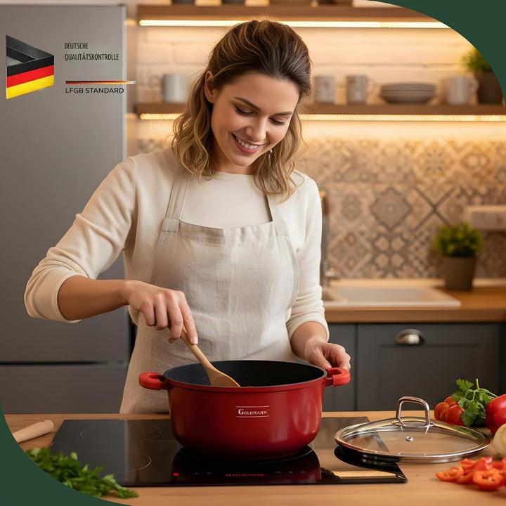 GOLDMANN Kochtopf 32 cm, 10 L, Antihaft, Induktion &amp; Deckel Rot 9.9 Liter, Rot 9.9 Liter