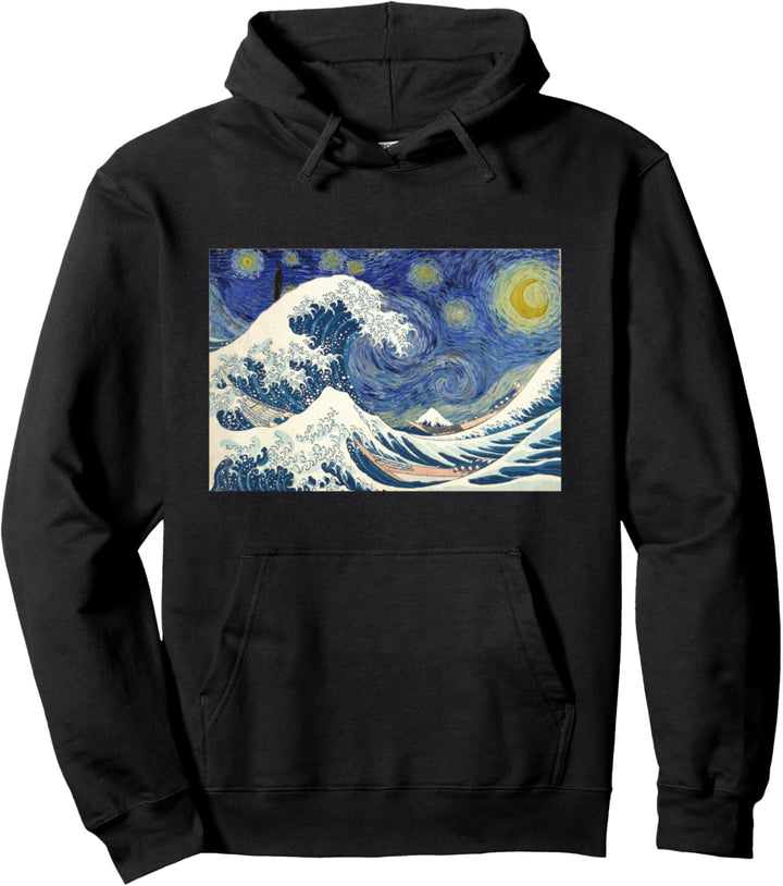 Great Wave off Kanagawa with Starry Nights van Gogh Pullover Hoodie