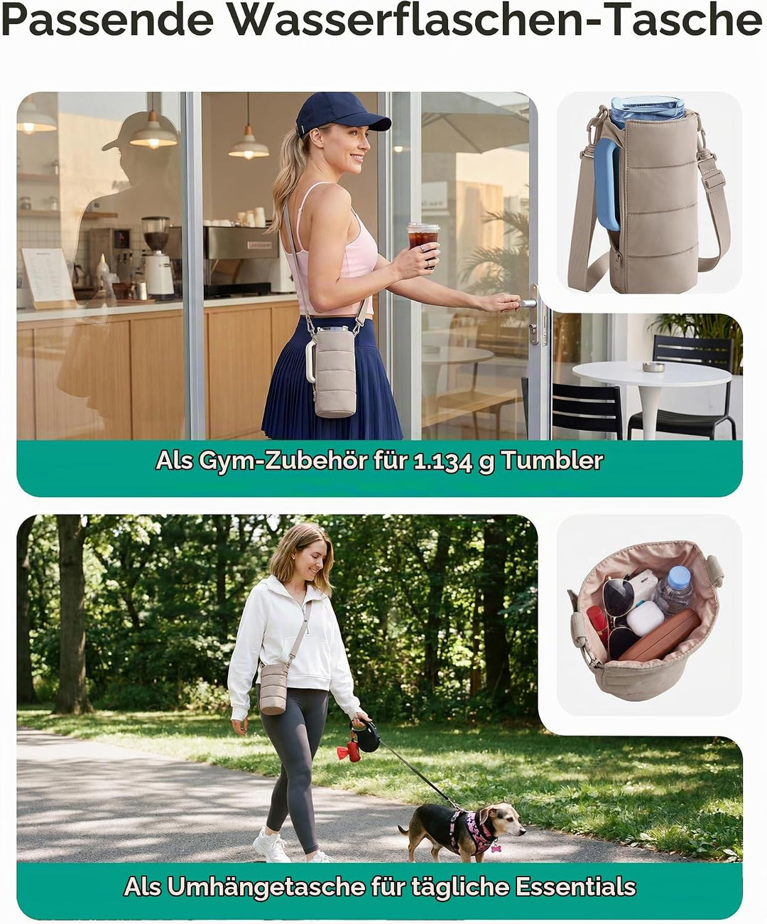BAGSMART 2 Set Sporttasche Damen, Yogatasche mit Flaschenhalter, Kamel | Für Yoga, Reisen, Sport, Ta