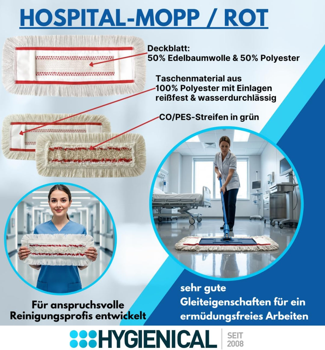 Wischmopp Set für Krankenhäuser und Hospitals, Profi-Moppbezüge, Moppbezüge für Mopphalter, Schlinge