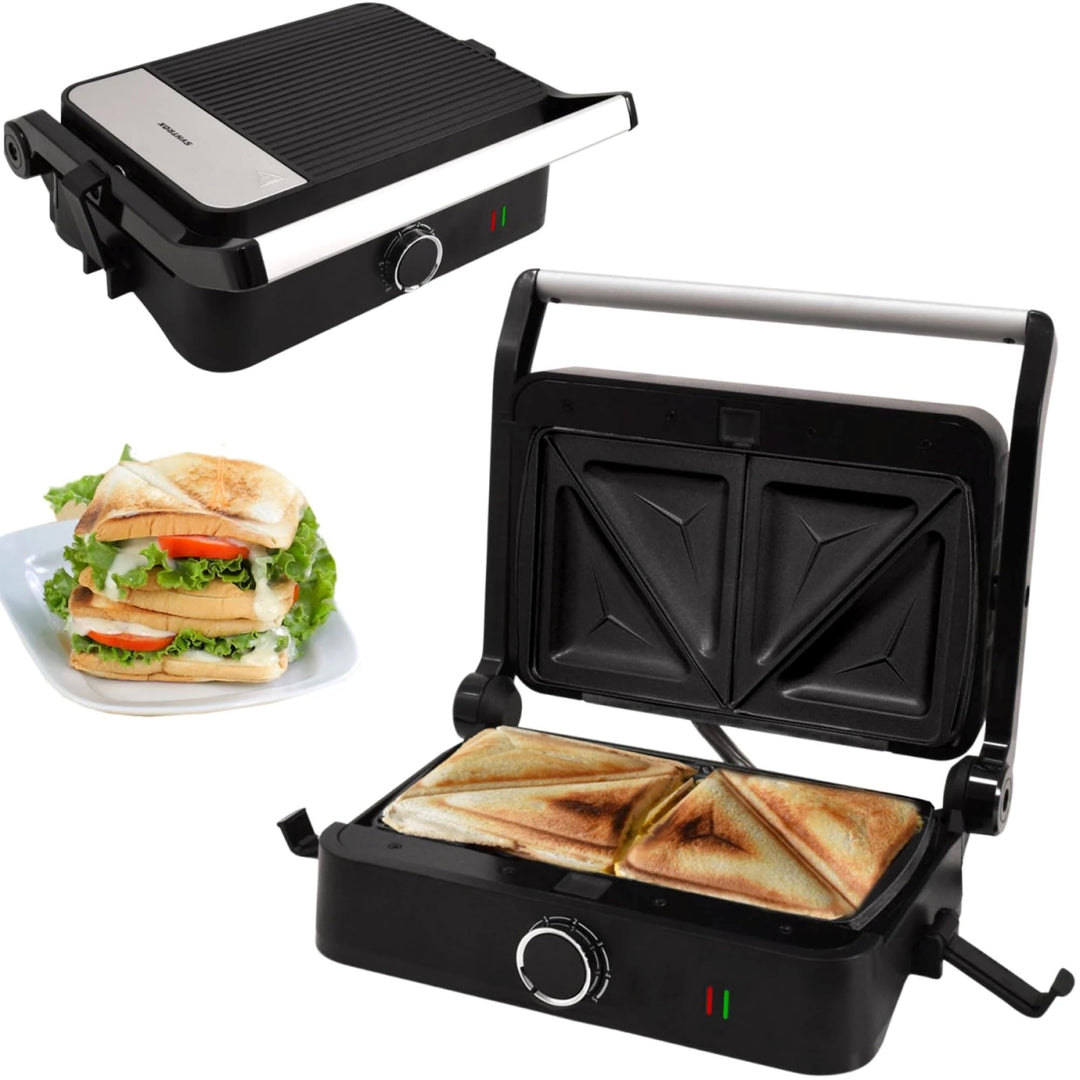 Syntrox Sandwichmaker Kombigerät Multifunktionsmaker mit Wechselplatten, Kontaktgrill Edelstahl, Mul