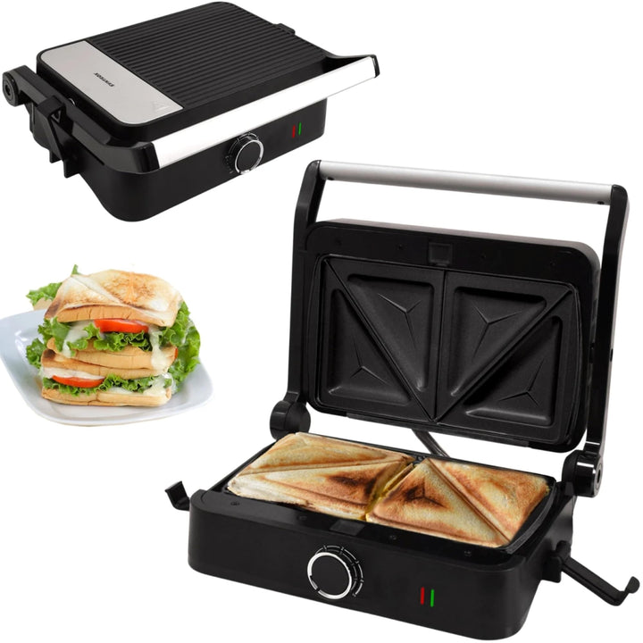 Syntrox Sandwichmaker Kombigerät Multifunktionsmaker mit Wechselplatten, Kontaktgrill Edelstahl, Mul