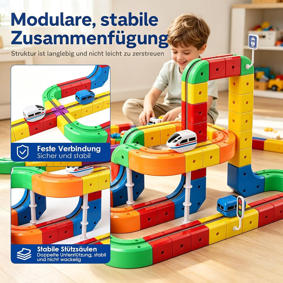 Eisenbahn Elektrisch Cube Track 92pcs Electric Train Set DIY Zugstrecken-Set mit Schwerkraft Defying