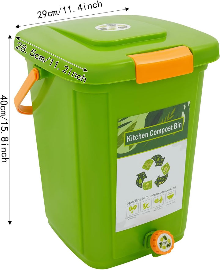 Biomülleimer Küche, Kompostbehälter mit Innere Abdeckplatte und Filterplatte,Mülleimer mit Hahn,Dopp