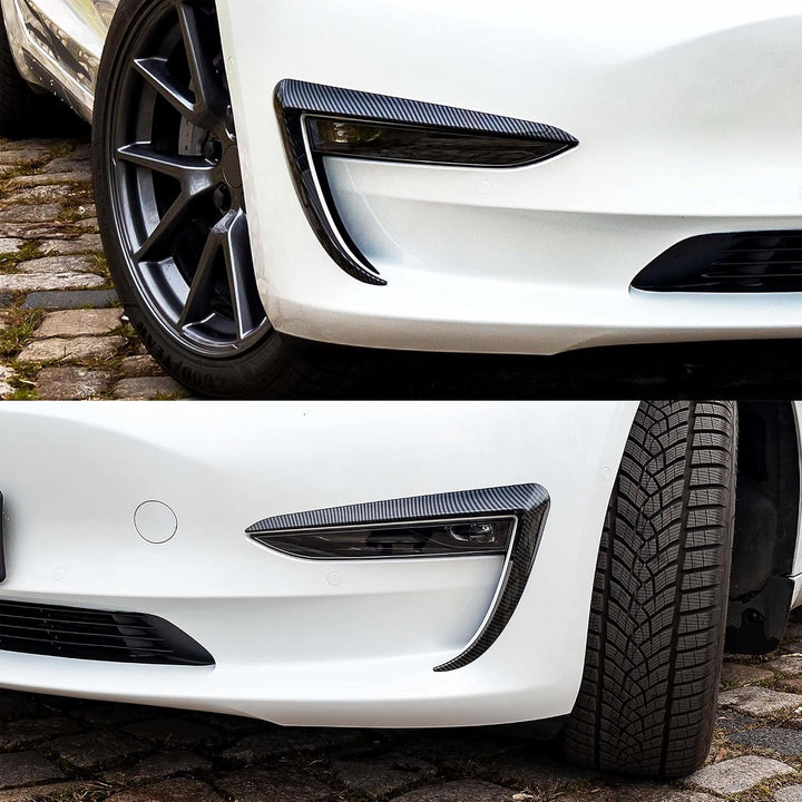 Tesvolution® Nebelscheinwerfer Abdeckungen in Carbonoptik Tesla Model 3 2021 + 2022 + 2023- Augenbra