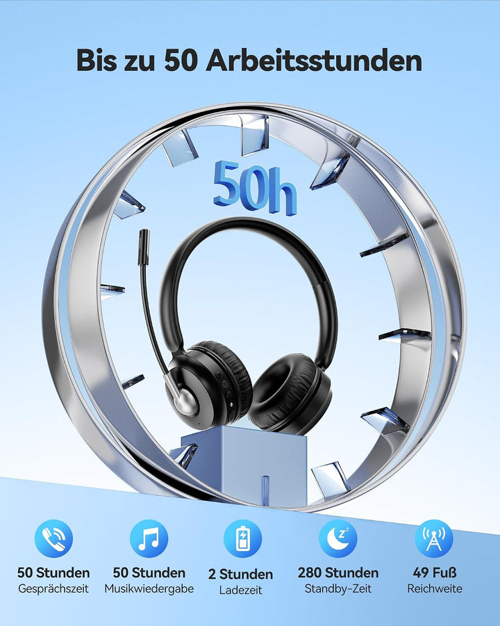 TECKNET V6.0 Bluetooth Headset mit Mikrofon, kabellos Headset mit ENC-Störunterdrückung&amp;EIN-Tasten-S