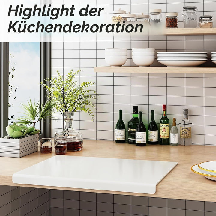 JJL Acryl Schneidebrett mit Thekenlippe 61 x 46 cm - BPA-frei, rutschfest, Weiss - Multifunktional f