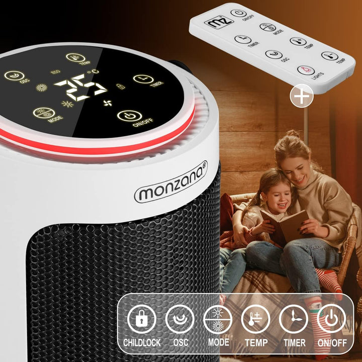 Monzana® Keramik Heizlüfter 2000W 4 Betriebsmodi 15-35°C Energiesparend 70° Oszillation Timer Leise