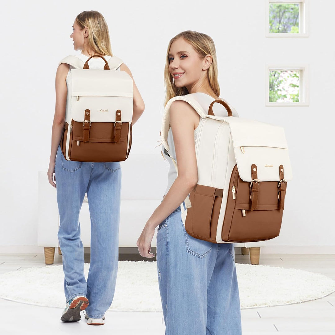 LOVEVOOK Rucksack Damen Braun, Laptop Schulrucksack Wasserdicht, Daypacks Arbeitstasche, Schultasche