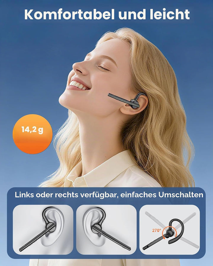 New Bee Bluetooth Headset mit 72h Spielzeit Bluetooth V5.1 Freisprech Headset Handy mit LED Ladecase