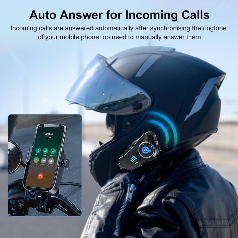 OBEST Helm-Headset mit Kamera, Bluetooth 5.3 Motorrad Headset, IP66 Wasserdicht, 1500 mAh Akku, 1080