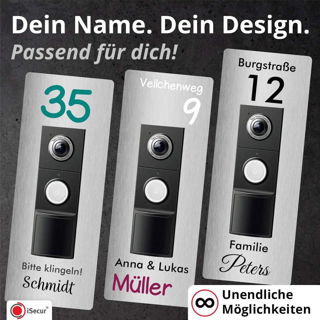 iSecur Personalisiert Edelstahl Blende Tapo D235 260x100 mm - az302, D235 Edelstahl Silber 10 x 26 c