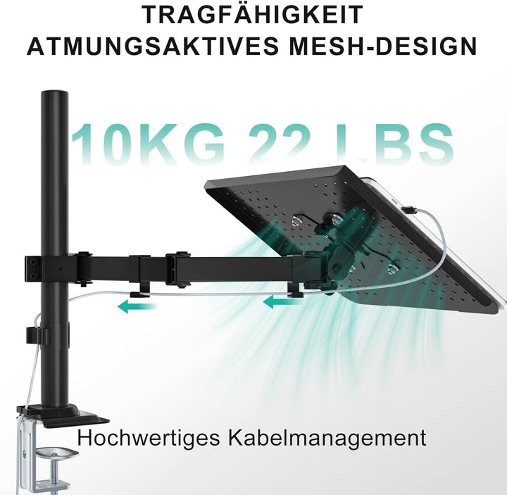 WALI Laptopablage Schreibtischhalterung für 1 Laptop Notebook bis 17 Zoll, voll verstellbar, 10 kg K
