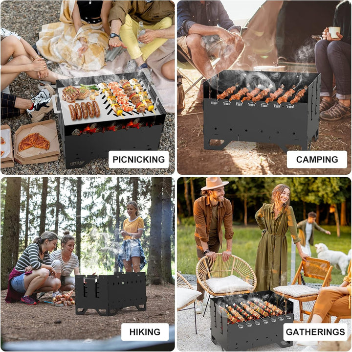 Onlyfire Mobiler Mangal Kohlegrill | Schaschlik Grill mit Plancha Grillplatte &amp; 7 Spiesse, 2 in 1 Tr