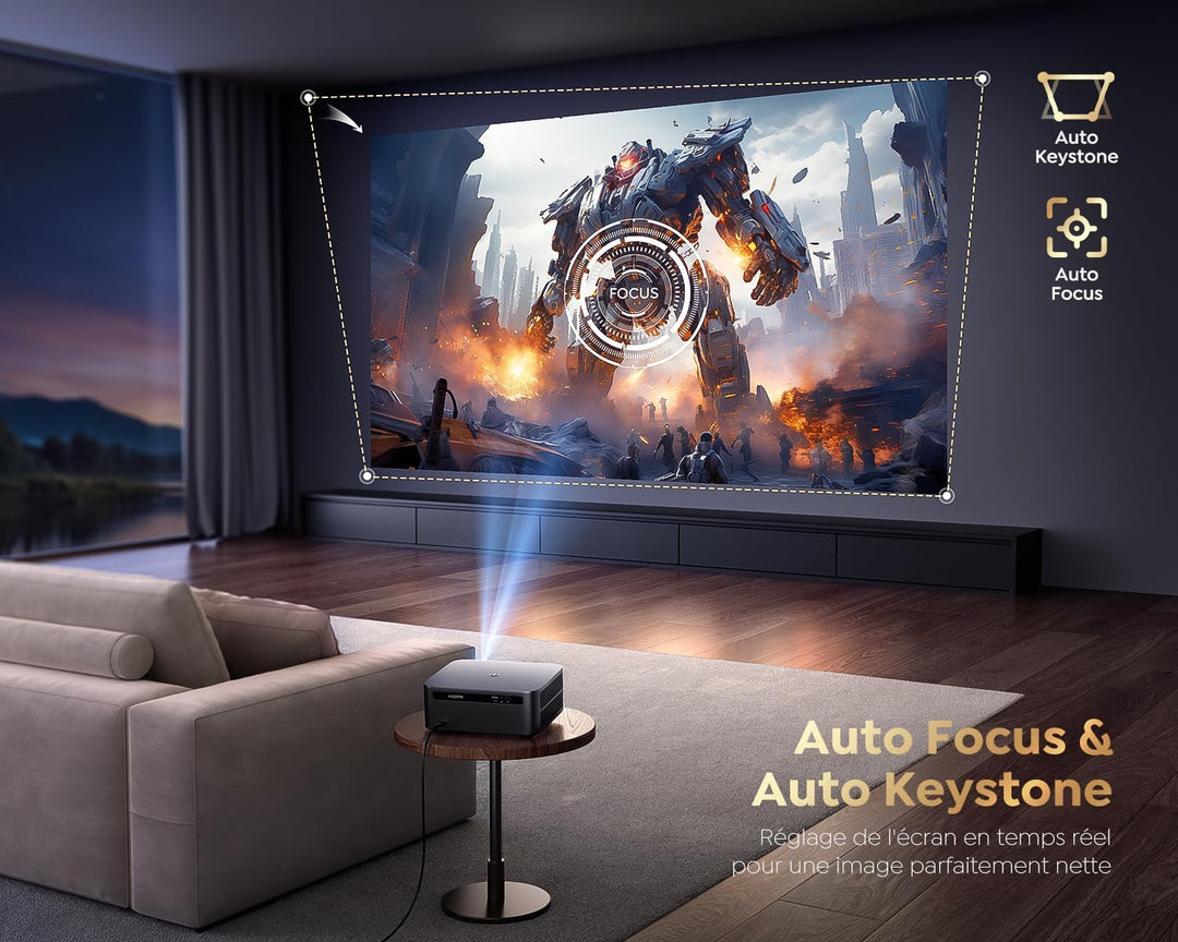 Smart Beamer 4K【1200 ANSI/Google TV】 Netflix Official, Autofokus Trapezkorrektur Beamer WiFi6 Blueto