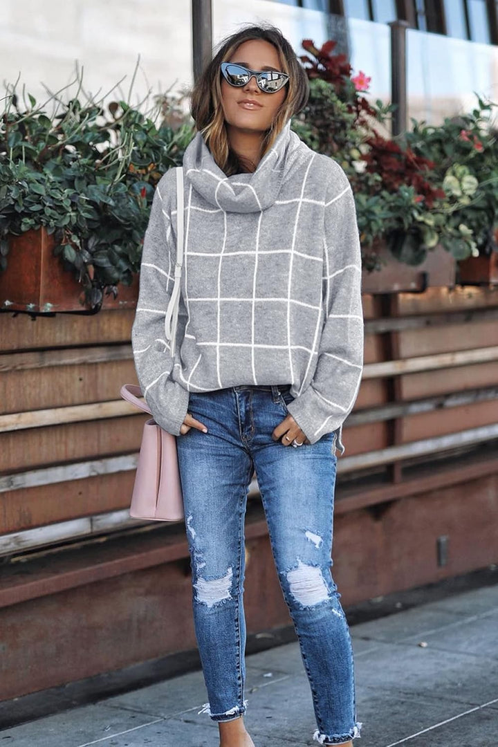 ASOMI Strickpullover Damen Gestreift Kariert: Elegant Rollkragen Pullover Winterpullover Warm Herbst