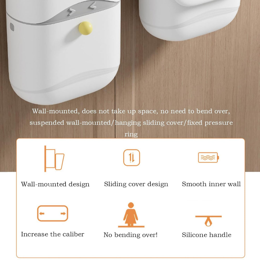 Wall Mounted Trash Can, Space-Saving Garbage Bin with Sealed Lid, 2.5 Gallon Slim Design for Under S