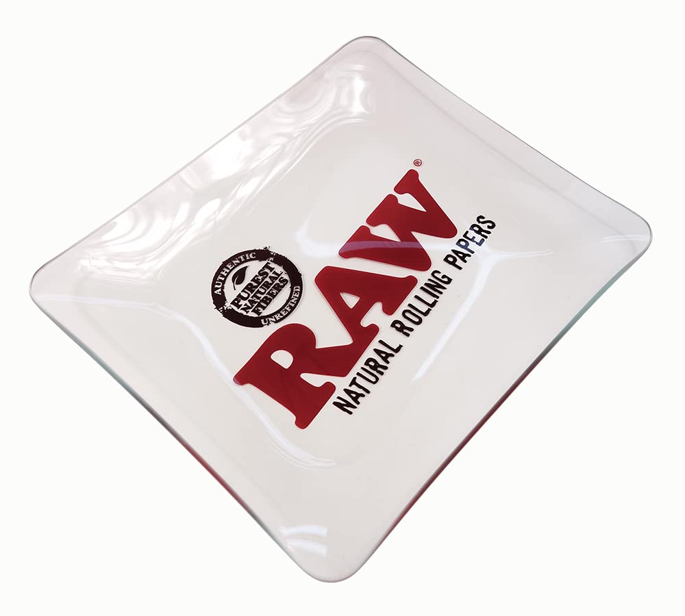 2x RAW Glass Rolling Tray Drehunterlage aus bruchsicherem Glas mit RAW-Logo