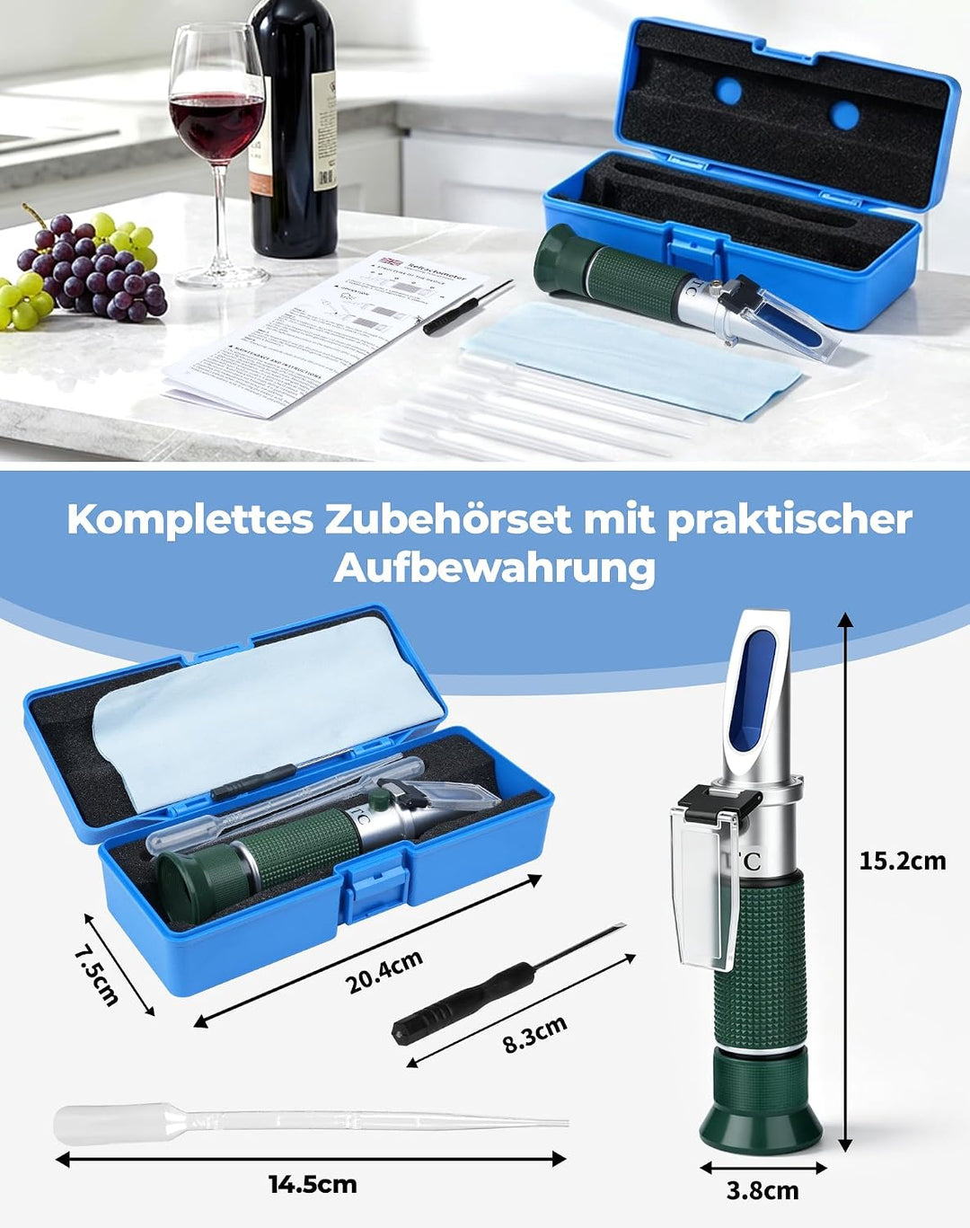 Winzer Refraktometer Wein 0–32% Brix, 0–140° Oechsle, 0–27 KMW mit ATC Oechsle Refraktometer zur Mes