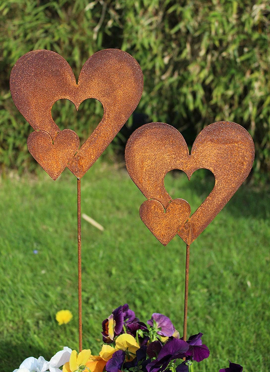 Bornhöft Gartenstecker Herzen Metall Rost Gartendeko Edelrost rostige Beetstecker Topfstecker (Doppe
