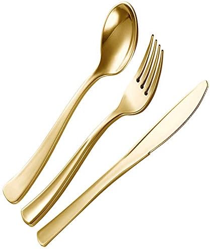 75 stücke Goldene Messer und Gabeln Löffel Wiederverwendbare Kunststoff Geschirr Set Geburtstag Part