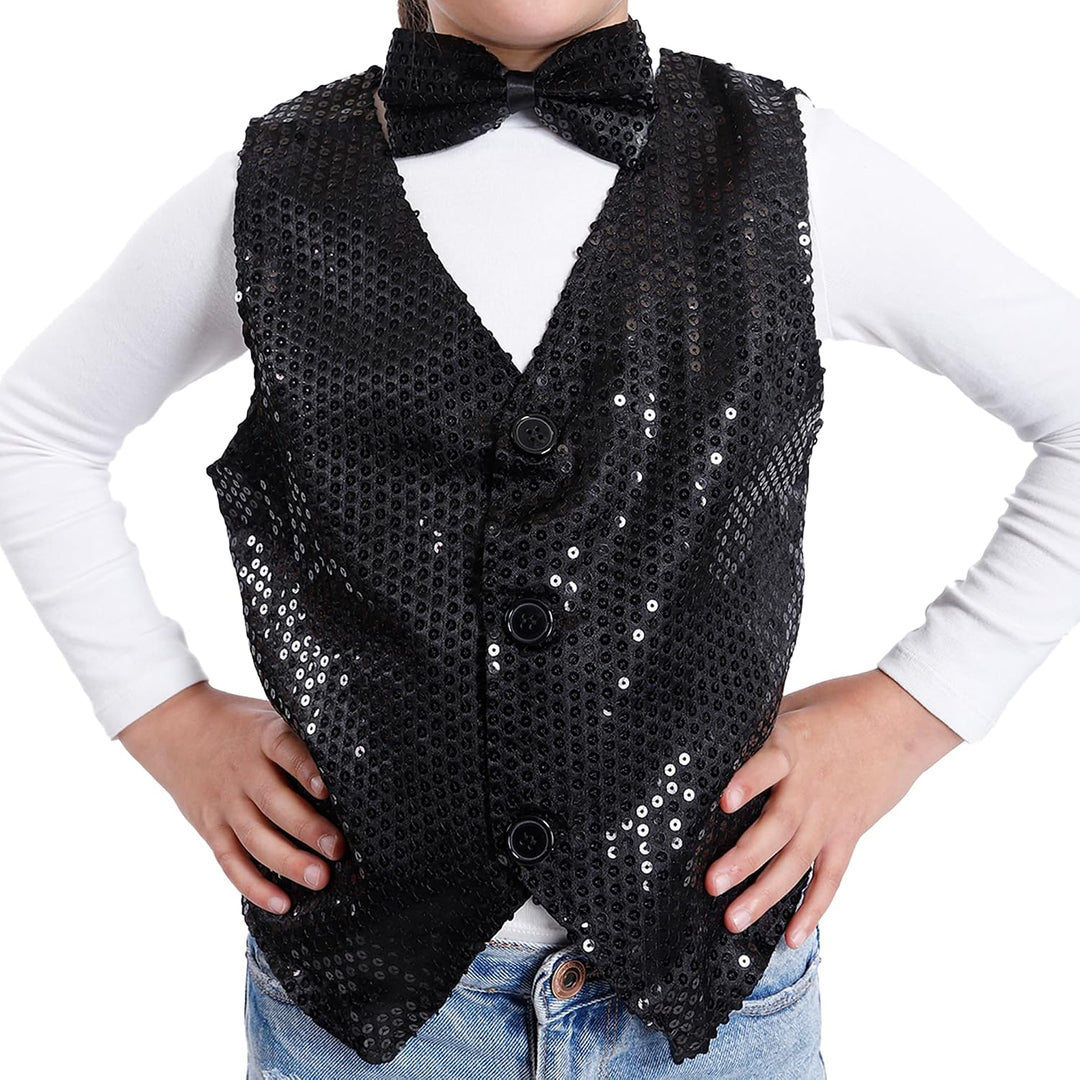 Carnavalife Paillettenweste für Jungen und Mädchen, Hip-Hop-Weste, Kostüm für Kinder, Party, Tanz, A