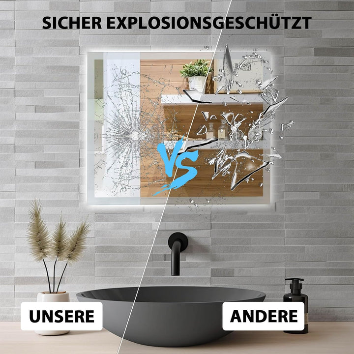 LED Badspiegel mit Beleuchtung, 60x50cm Wandspiegel Badezimmerspiegel mit Touch-Schalter Kaltweiss 6