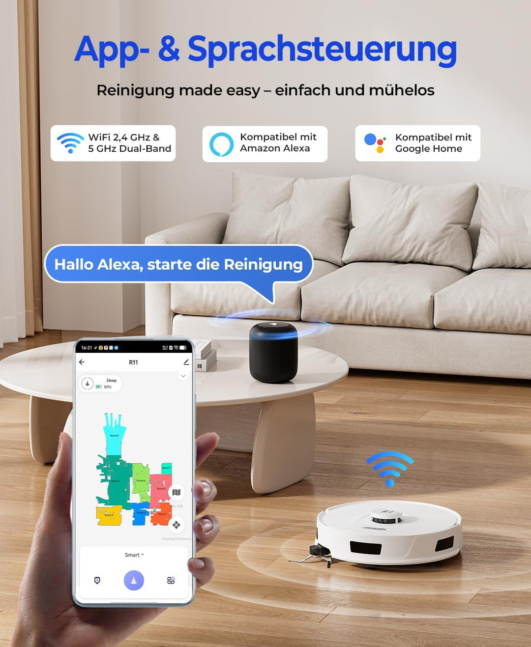 R11 Saugroboter mit Wischfunktion mit Kartenmapping, 20000Pa, Selbstentleerungsstation 120 Tage, Aut