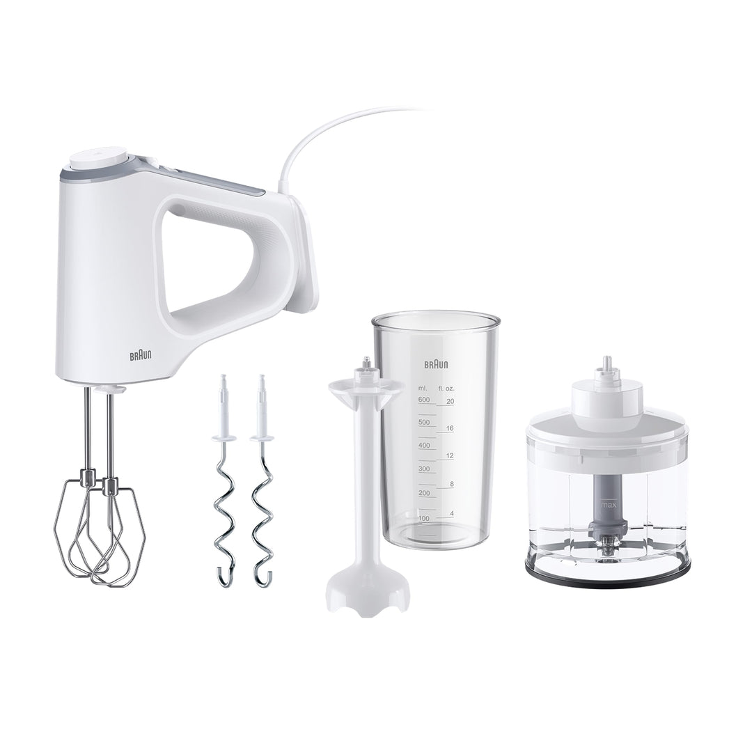 Braun MultiMix 3 - Handmixer mit 4 Zubehörteilen, 550 Watt, Weiss