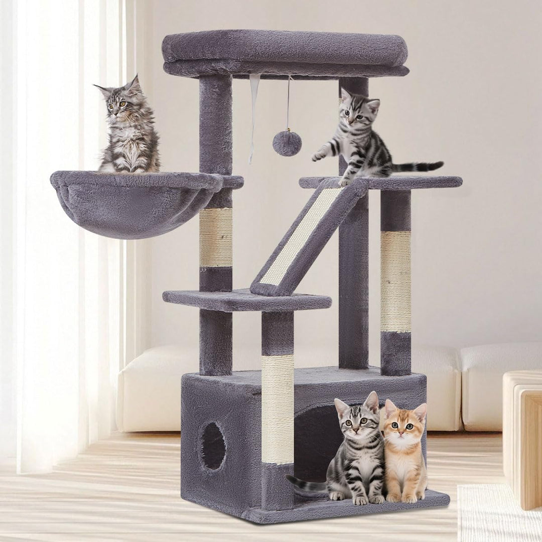 Taoqimiao Kratzbaum Klein, 98cm katzenbaum Stabil KatzenKratzbaum Cat Tree mit Katzenhaus, Korb, 4 K