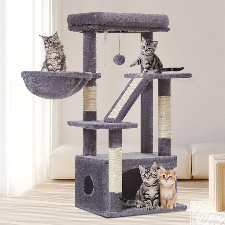 Taoqimiao Kratzbaum Klein, 98cm katzenbaum Stabil KatzenKratzbaum Cat Tree mit Katzenhaus, Korb, 4 K