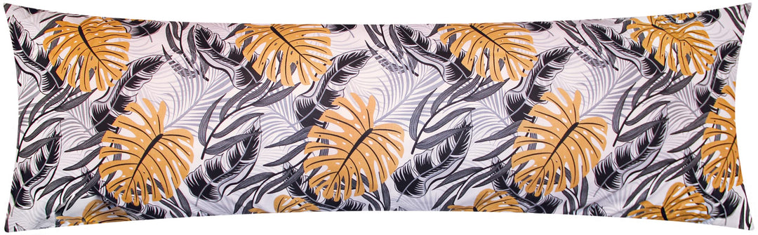 Renforcé Seitenschläferkissen Bezug 40x145cm - Blätter Orange (KY-660/1) Schwarz, Grau, Orange, Weis
