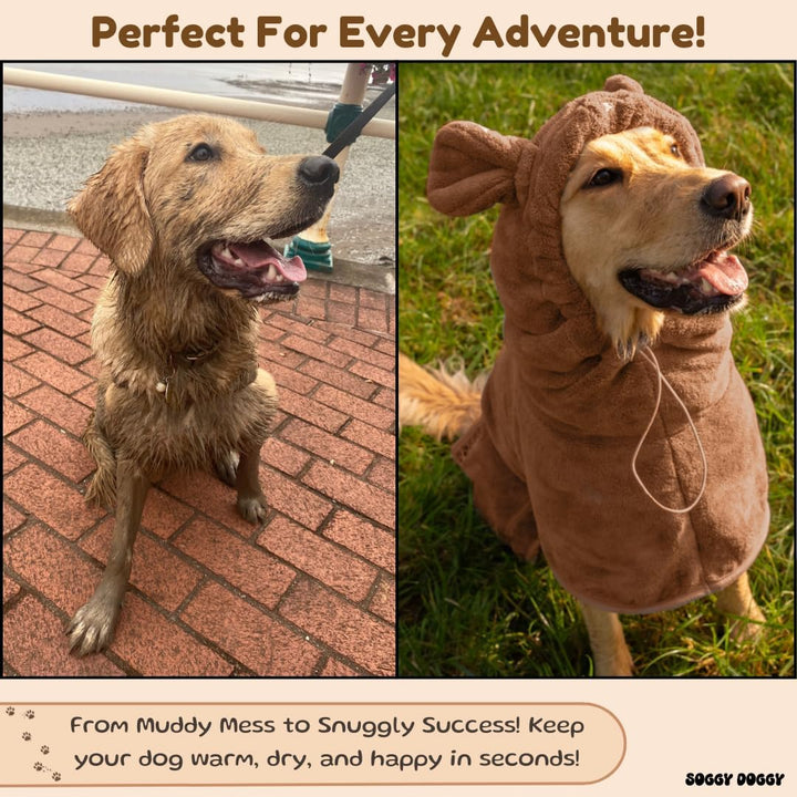 SOGGYDOGGY® UK: Luxuriöser Hunde-Trocknungsmantel, super saugfähiger Mikrofaser-Hunde-Bademantel mit