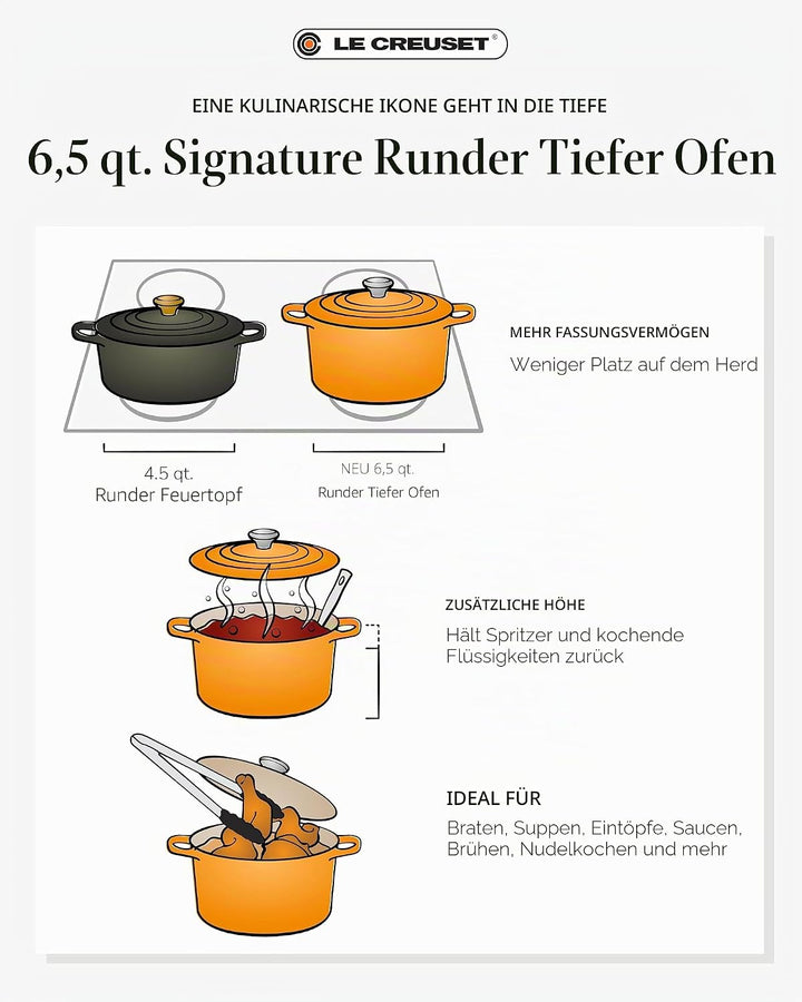 Le Creuset Hoher runder Bräter aus Gusseisen, 26cm, Kirschrot, 21195260602430, Kirschrot
