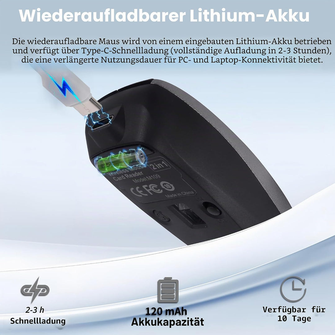 Bluetooth Maus, Upgrade Mini Kabellose Mouse zum Einsetzen einer TF-Karte, 2-in-1 Maus und TF-Karten