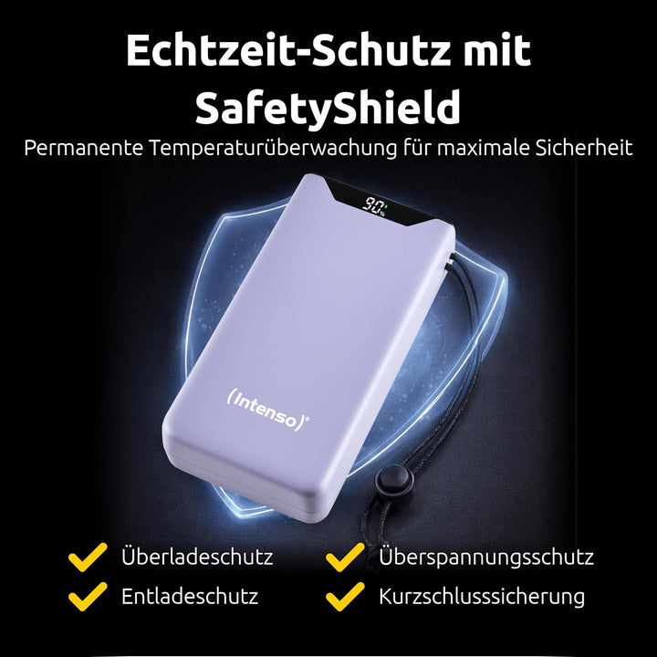 Intenso F20000 Powerbank 20000 mAh - 20W Schnellladegerät USB-C &amp; USB-A 20000 mAh Lila, 20000 mAh Li