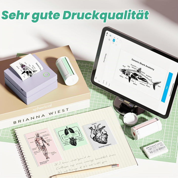 Sticker Drucker, PM290 Mini Drucker für Smartphone, Bluetooth Thermodrucker Mini mit 3 Rollen Papier
