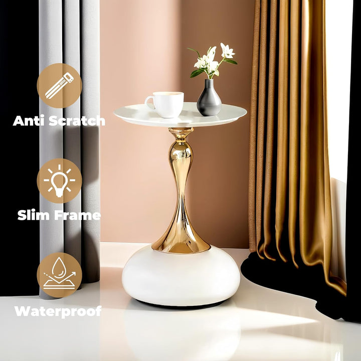 Couchtisch Beige Gold, Kleiner Couchtisch Rund Modern, Metall Beistelltisch Rund Gold, Luxus Nachtti
