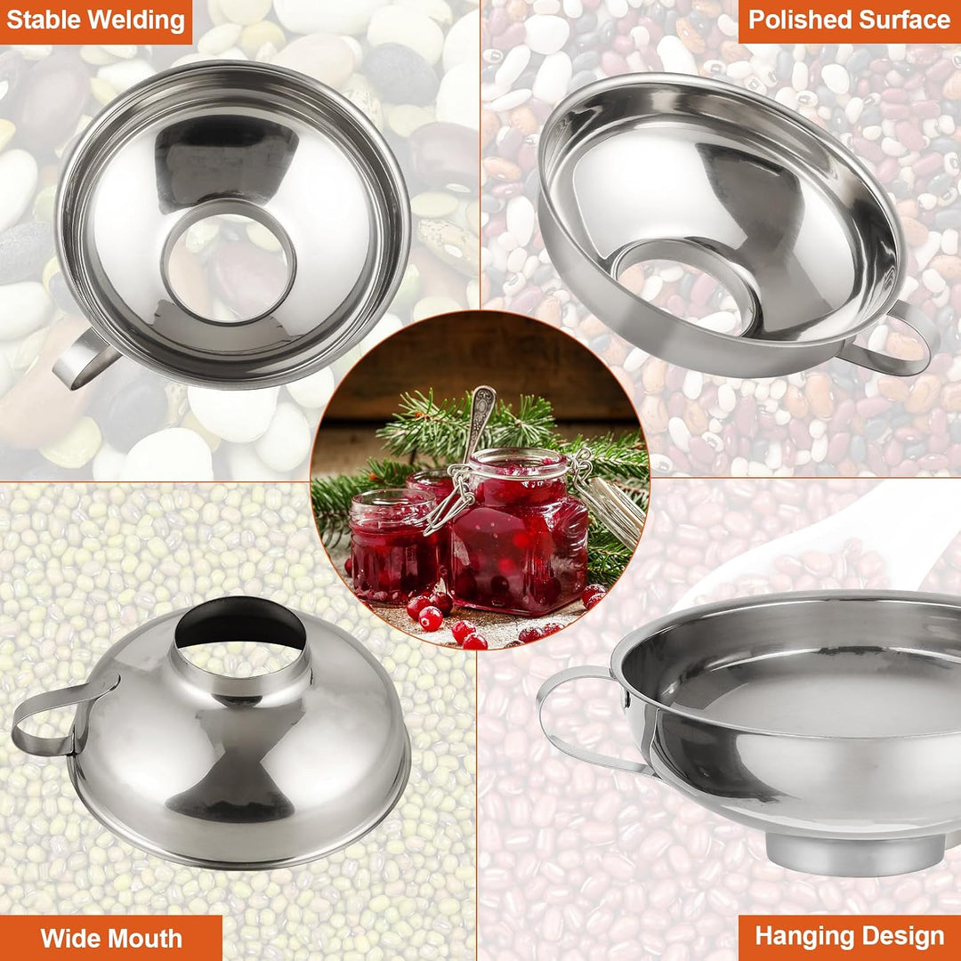 Gucass 8 Stk Trichter Edelstahl Set, Küche Marmeladentrichter Einfülltrichter mit Griff, Einmachtric