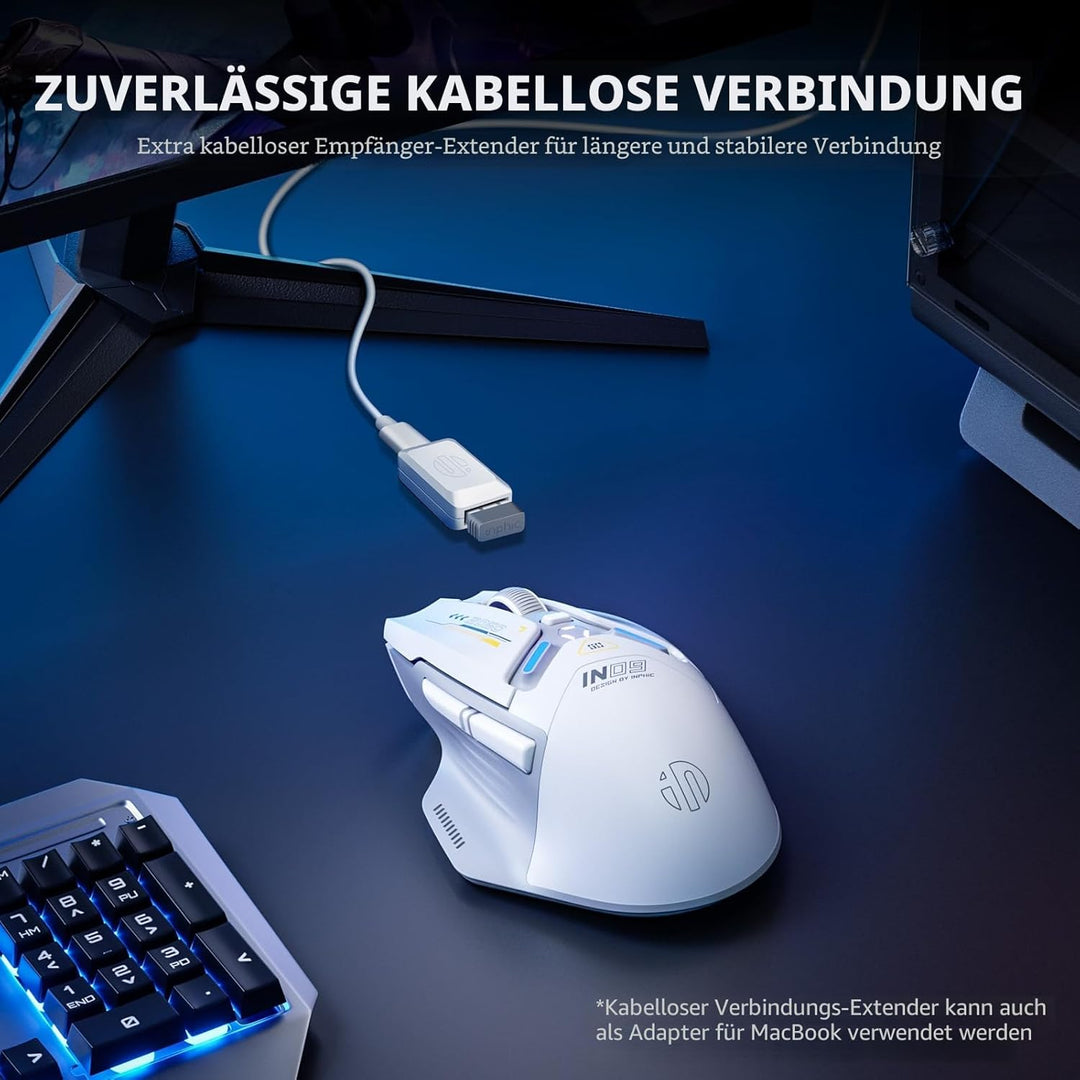 inphic IN9 Gaming Maus kabellos, echte Tri-Mode 2,4G Wireless/Type-C Wired/Bluetooth Maus, 10k DPl,